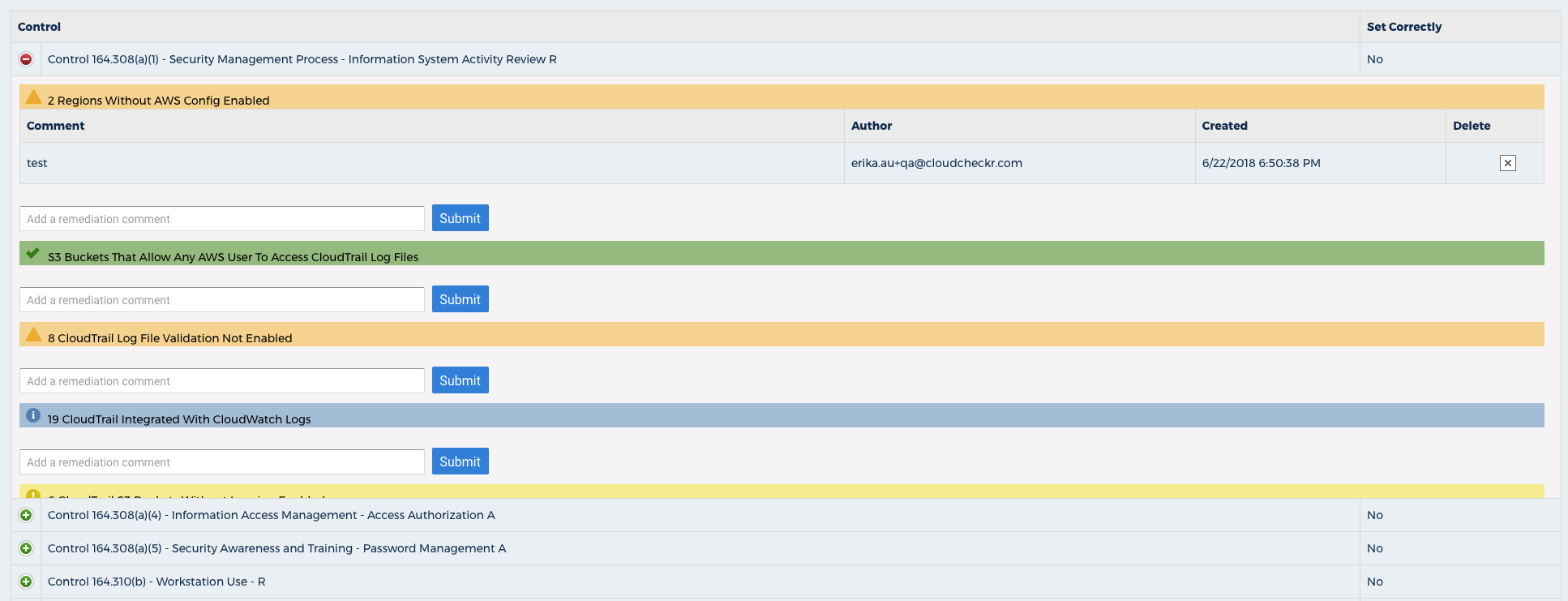Old CloudCheckr interface showing dense, cluttered compliance data in difficult-to-scan table format